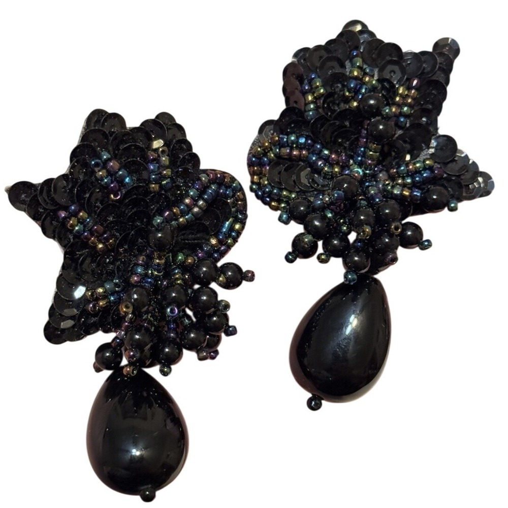 80s Chunky Earrings VTG Beaded Dangle floralโ Glass Sequin Lucite Burst Pierced